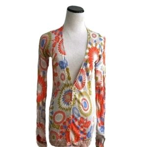 Boden Floral Hand Painted Linen Cardigan US 2 XS